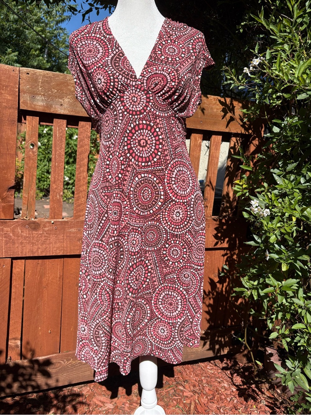 London Times Size 4 Pink Abstract Print  Midi Dress Workwear